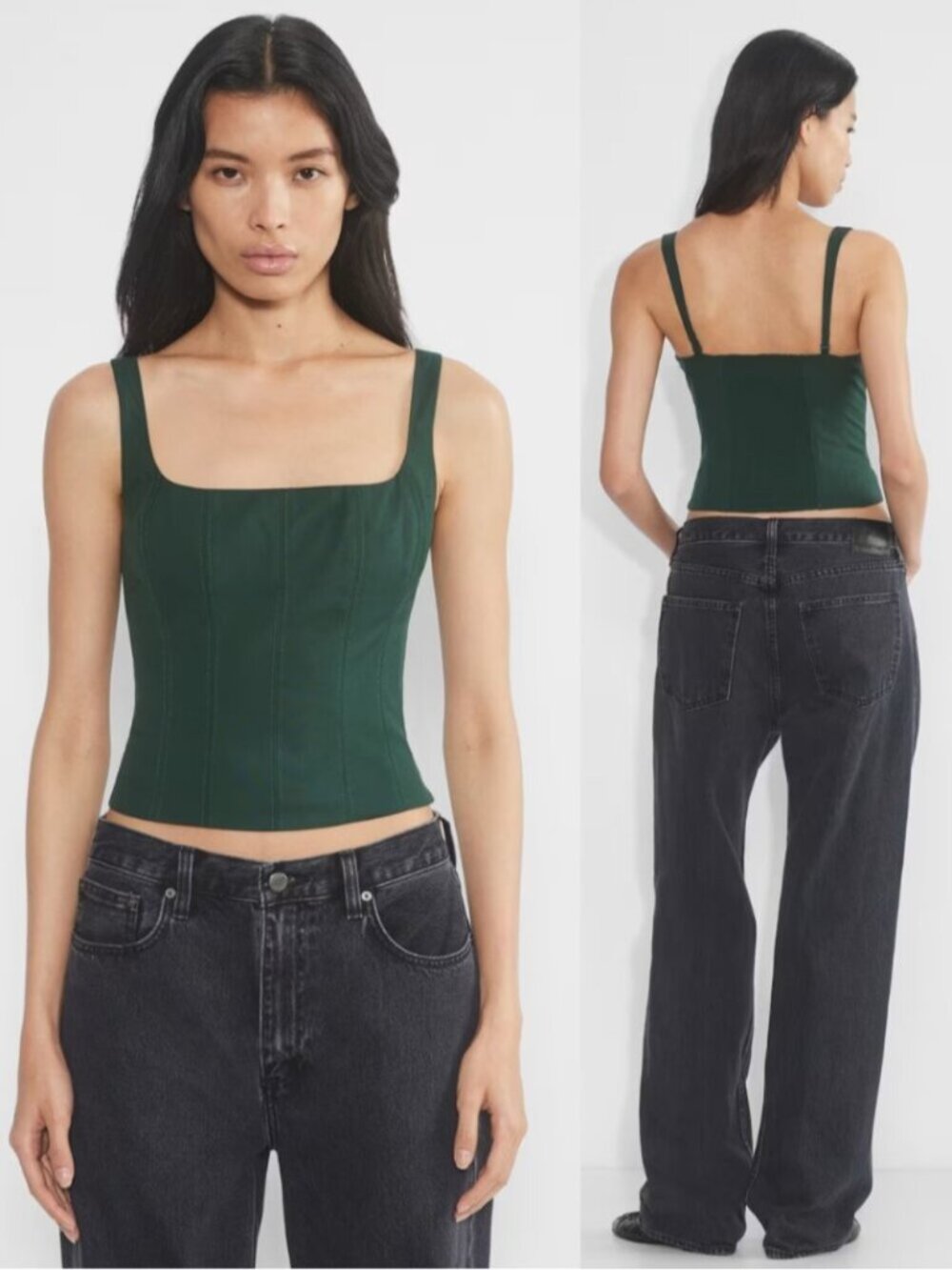 Sunday Best Dark Green Square Neck Bustier Roulade Tank